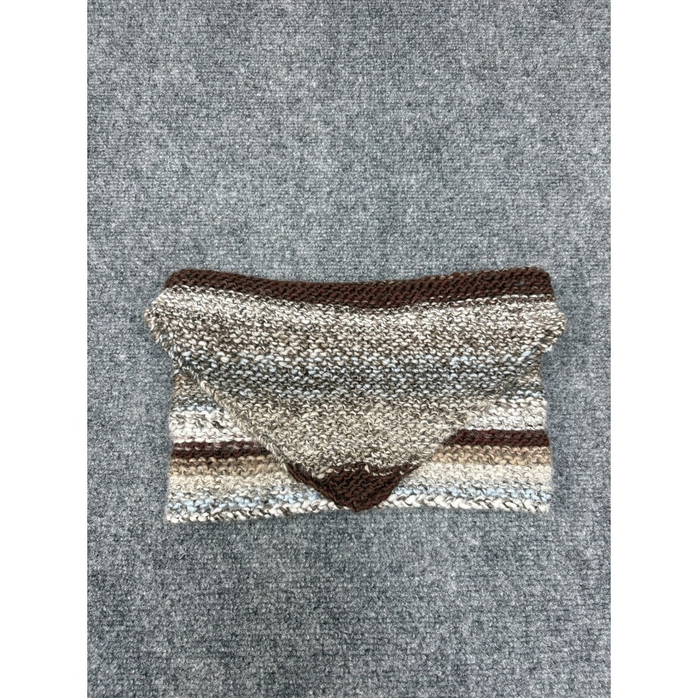 Hand Knit Triangle Scarf Shawl Brown Gray Blue Boho Cottagecore Wrap